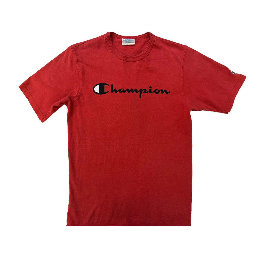 Champion T Shirt Mens S Red Spell Out Logo 90s‎ Streetwear Made in USA